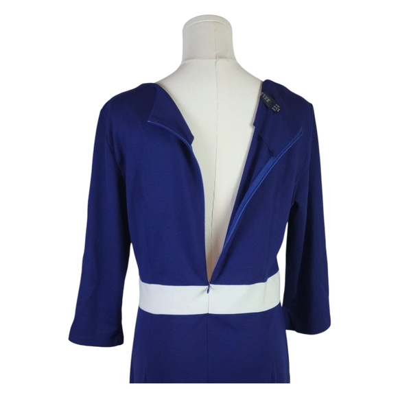 HOMEYEE Navy White Colorblock Pencil Sheath Dress XL Office Cocktail - Picture 5 of 8